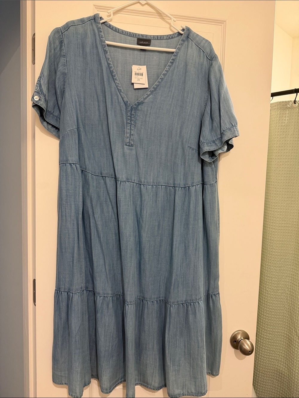J. Jill Light Blue Asymmetrical Tiered V-Neck Dress